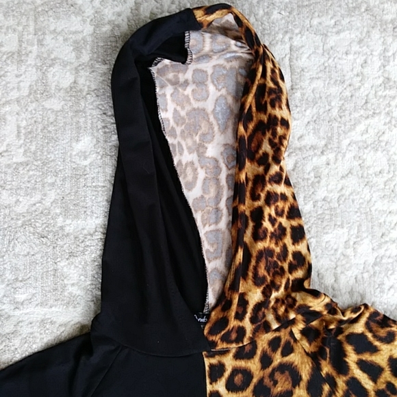 NWOT Arabella Color Block Leopard Print Hooded Dress XL Black Brown - Picture 12 of 16